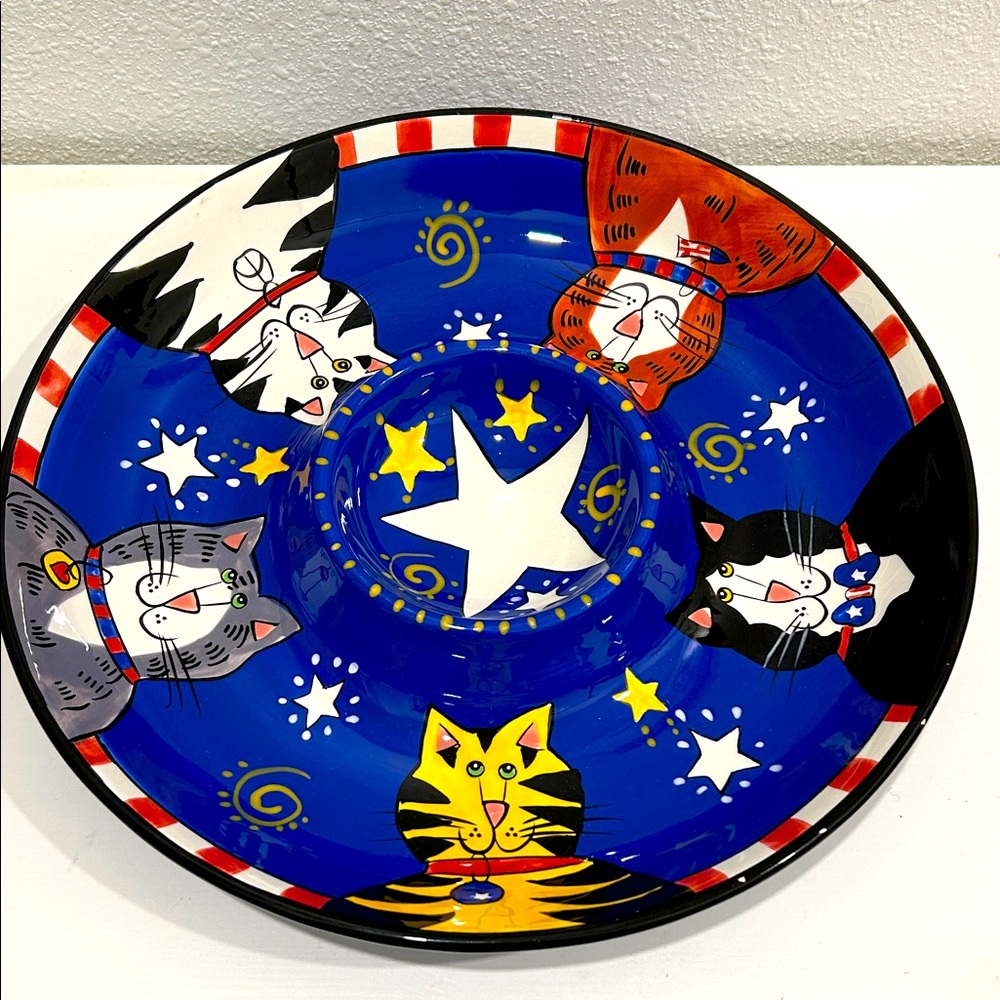Vintage 2003 Catzilla 13-inch Serving Tray / Chip & Dip Dish by Candace Reiter